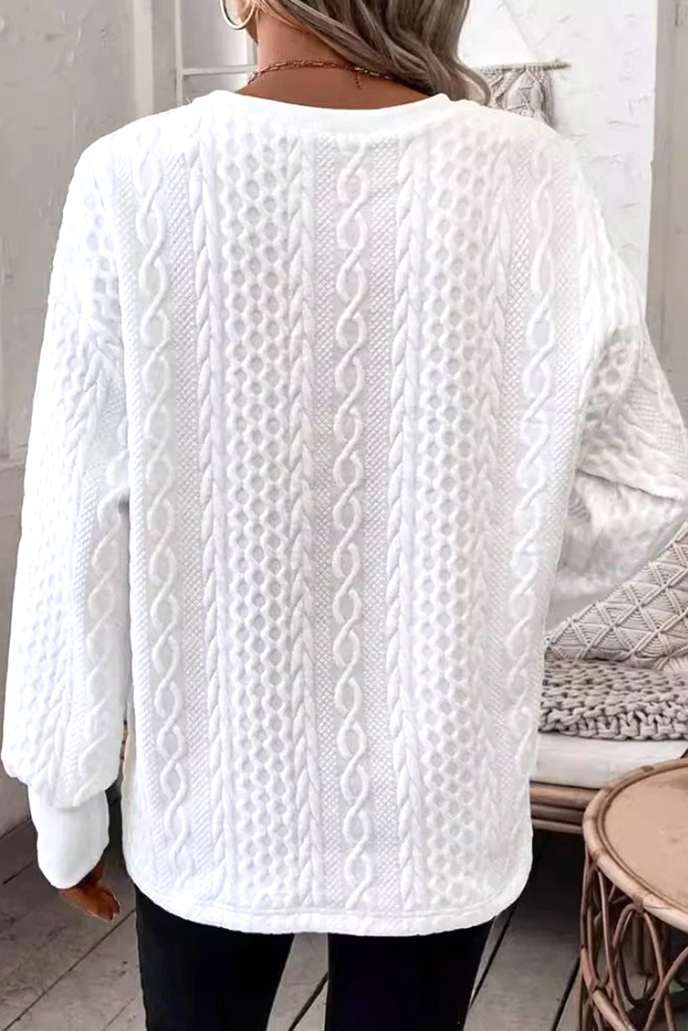 White Solid Color Textured Knit Top With V Neck And Drop Shoulder For Casual Everyday Wear Dear-Lover Dropshipping